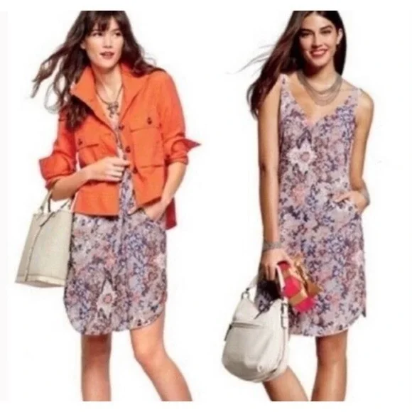 Cabi Fresco Shift Mini Slip Dress Women’s MEDIUM Purple Orange V-Neck - Picture 1 of 7